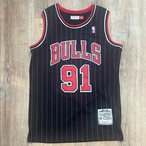 Mitchell & Ness Chicago Bulls Dennis Rodman Black Pinstripe Jersey